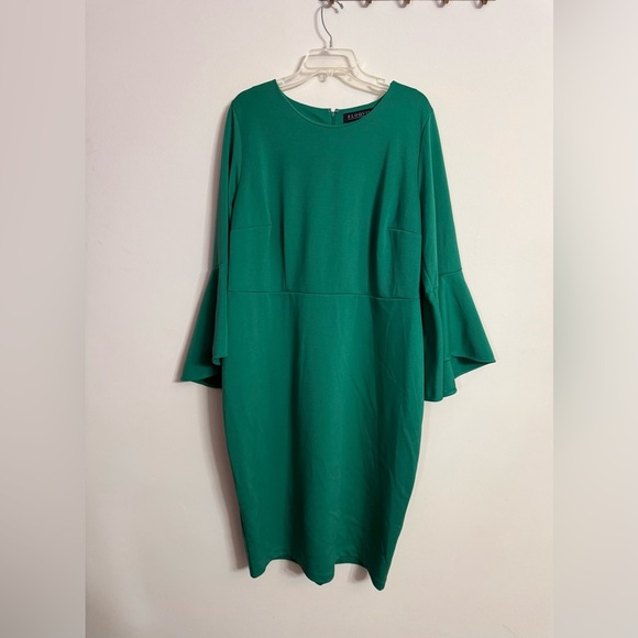 Eloquii Flare Sleeve Scuba Pencil MIDI Dress Plus Size Solid Emerald Green 22 - Picture 2 of 5